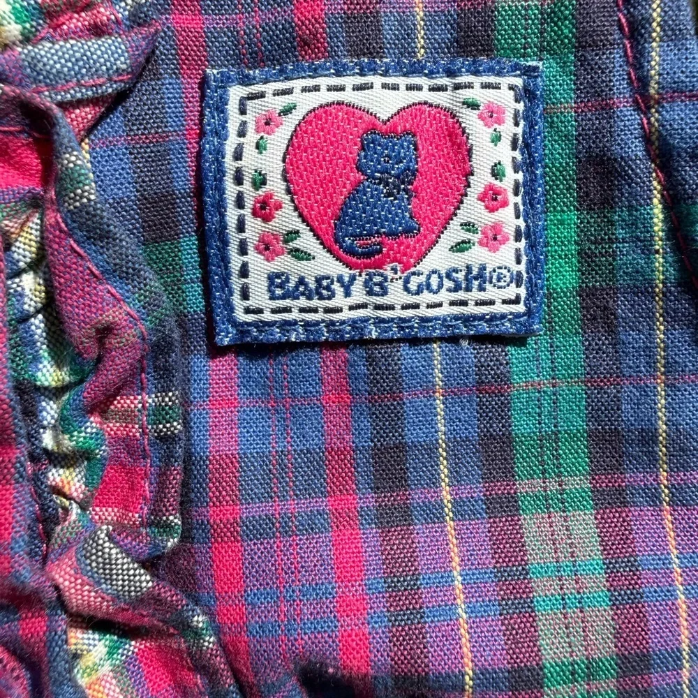 Vintage Baby B’Gosh Plaid Bubble Romper 6–9M USA Made Kitty Patch Pink Tartan